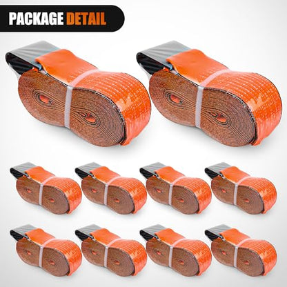 Truck Straps 4”×30’ Heavy Duty 16800LBS Break Strength 10 Pack (4in x 30ft Truck Straps 10PCS Orange / Straps)