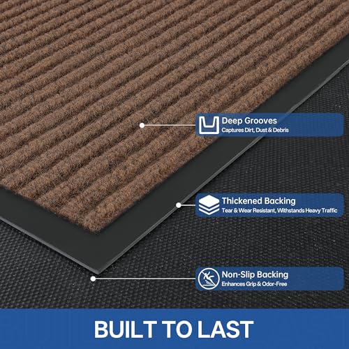 Front Door Mat (3' x 5' (Rectangular) / Brown-stripe)