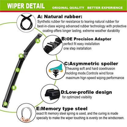 Front Wiper Blades 26"+26" Replacement for VW Touareg 2004 (26"+26" A)