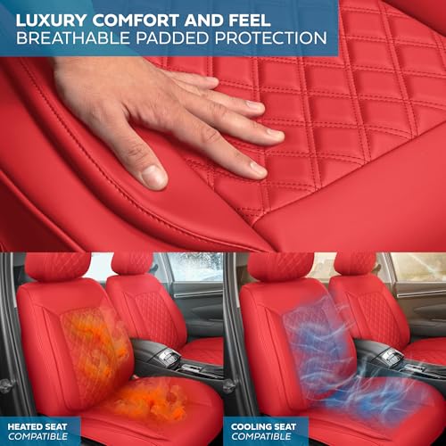 Curated Diamond IV Napa Leather Seat Covers for Cars & SUVs (Red (Diamond IV) / Front Seats)