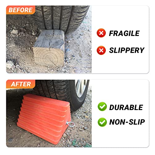 Premium 4 pcs Heavy Duty Wheel Tire Chocks (Orange-4 pcs)