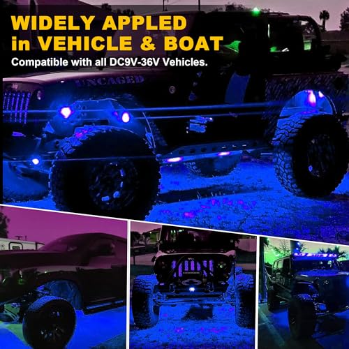 4Pods Pure Blue LED Rock Lights 72w high Power Rock Lights Neon Underglow Light for Car Trucks ATV UTV SUV Boat Underbody Glow Trail Rig Light IP68 Waterproof (Pure blue rock lights - 4 pack)