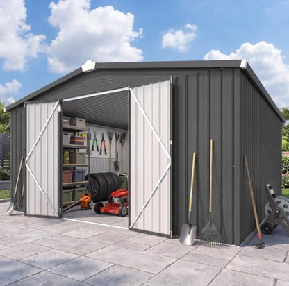 12' x 12' Waterproof Metal Garden Tool Shed (Dark Grey / 12x12)