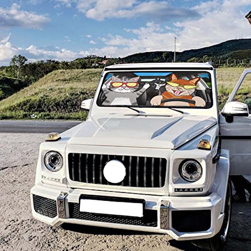 Funny Cats Car Windshield Sun Shade Umbrella Foldable Front Window Sunshade Cover Visor Window Car Front Window Auto Windshield Shade for Cars (One Size / Funny Cats)