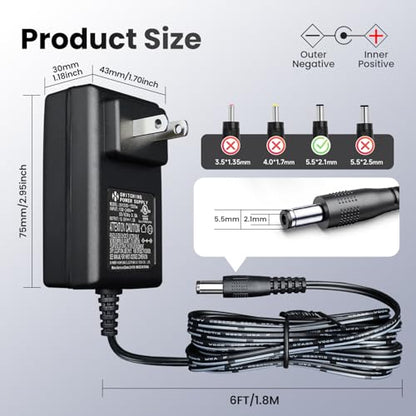 UL Listed 15V 1A 6ft Power Supply Adapter with 8 Tips (15V1A+8 Tips)
