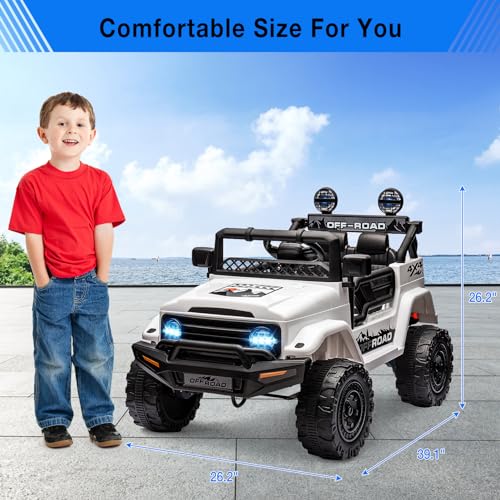 12V Kids Ride On Truck Car with Remote Control (White)