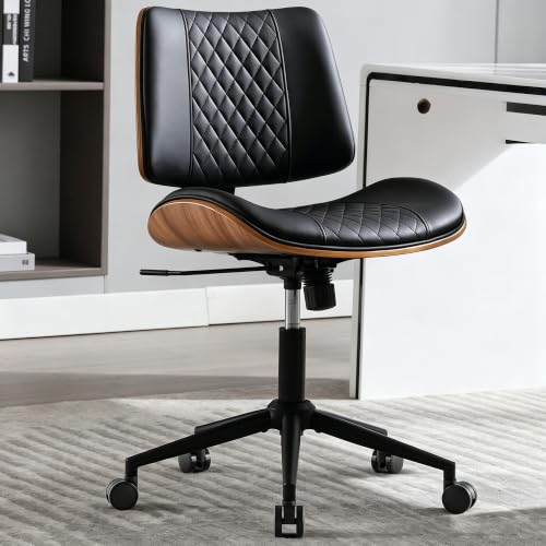 Home Office Chair No Arms with Wheels (Black / MCM Style)
