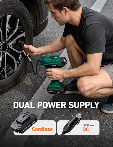 Cordless Tire Inflator Portable Air Compressor 160PSI 12VDC Battery (Green)