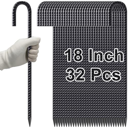 Rebar Stakes 18 Inch J Hook Heavy Duty (J-18 Inch-32 Pcs / J-18 Inch-Φ3/8"-Black)