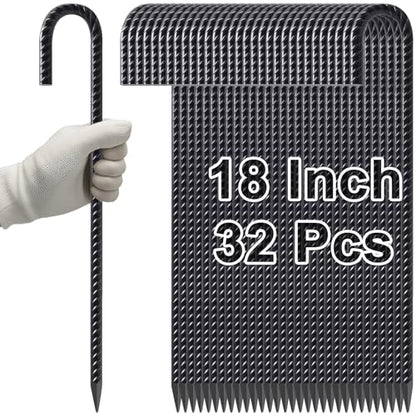 Rebar Stakes 18 Inch J Hook Heavy Duty (J-18 Inch-32 Pcs / J-18 Inch-Φ3/8"-Black)