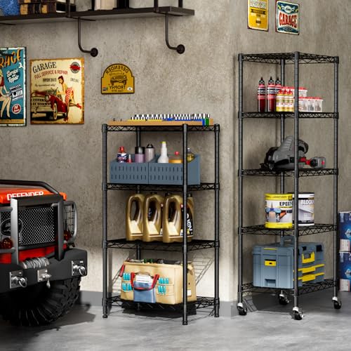 Small Wire 4 Adjustable Shelves Pantry Metal Shelf Floor Organizer (Black / 4-Tier 11.8"D X 17.3"W X 45.2"H)