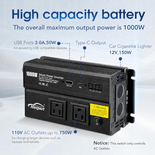 1000W Power Inverter for Car (1000W / Black)