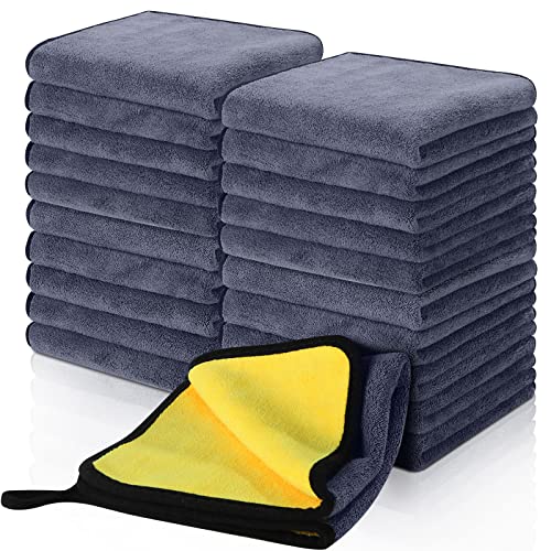 20 Pcs Microfiber Car Drying Towels 800 Gsm Thick Plush (Grey and Yellow)