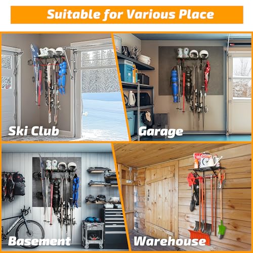 Wall Mounted Ski and Snowboard Storage Rack (Black, 1-Pack)