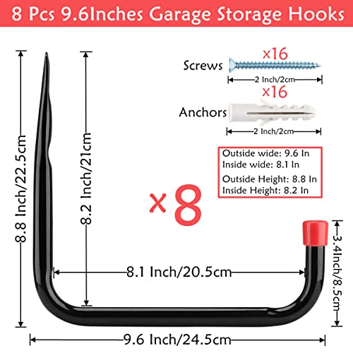 8 Pack Wall Mount Storage Hooks (9.6inch)