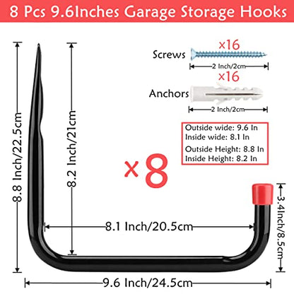 8 Pack Wall Mount Storage Hooks (9.6inch)