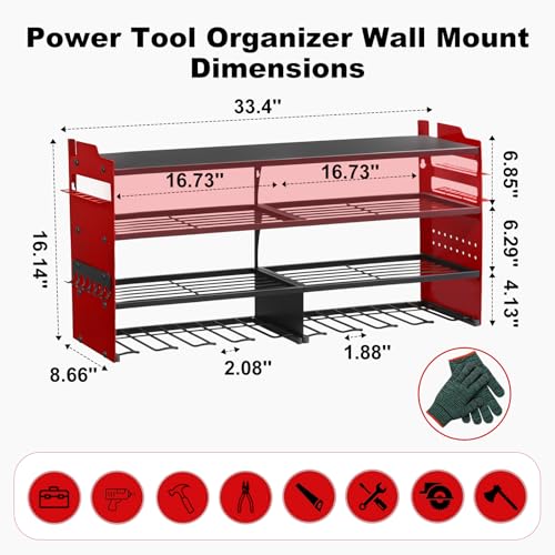 Large Power Tool Organizer Wall Mount Red (Red)