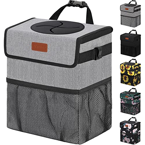 Car Trash Can with Lid Leak Proof Car Accessories for Women (3 Gallons / Grey)