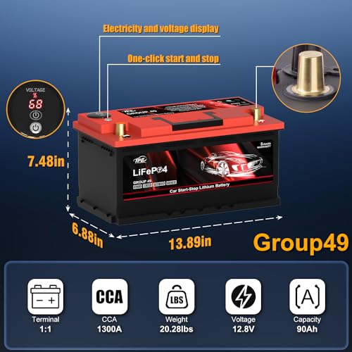 Car Start Stop Lithium Battery GROUP 49 12V 90AH Car Battery with 1300CCA (Group 49 Bottons)