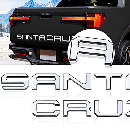 Tailgate Inserts Letters Compatible for 2022 2023 2024 2025 2026 Santa Cruz 3D Raised & Strong Adhesive Decals Letters Rear Emblem Decal Sticker Compatible for Santa Cruz Accessories (Chrome Silve)