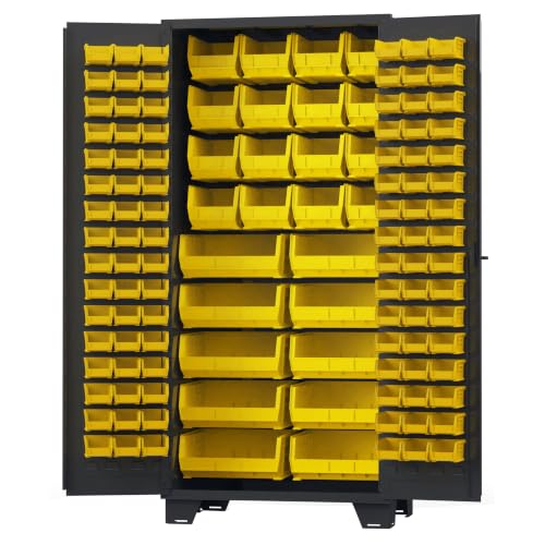 Tool Storage Cabinet with Bin Mounts (Yellow / 122 bins, 36” W x 24” D x 78” H)