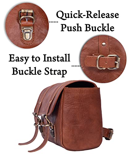 Genuine Leather Large Capacity Saddle Bag For Motorcycle Side Pouch Accessories Storage Panniers Motorbike Universal Handmade Saddlebags For Bike Commuters Handlebar Bicycle Brown Leather Tool Bag