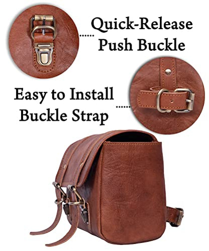Genuine Leather Large Capacity Saddle Bag For Motorcycle Side Pouch Accessories Storage Panniers Motorbike Universal Handmade Saddlebags For Bike Commuters Handlebar Bicycle Brown Leather Tool Bag