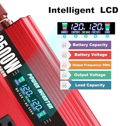 2500W Power Inverter 12V to 110V (Red / 2500W-12V)