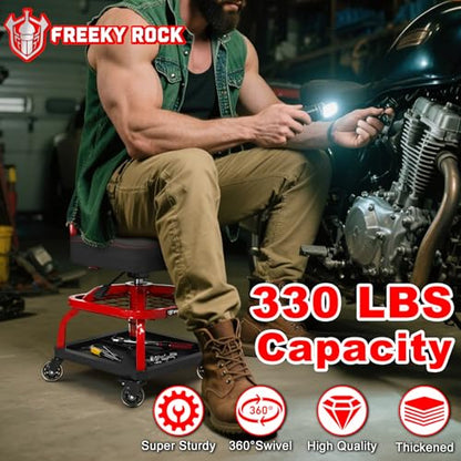Rolling Shop Stool with Wheels (Red)