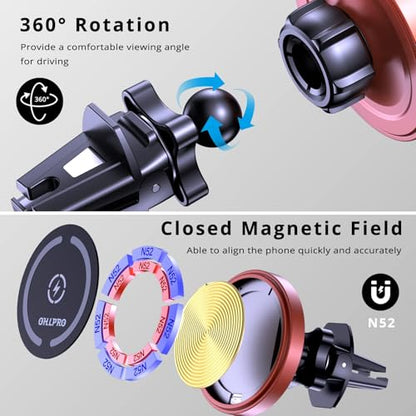 for MagSafe Car Mount Charger iPhone Wireless Car Charger (15W Red)