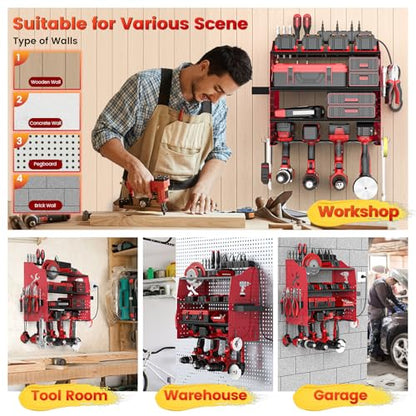 Power Tool Organizer Wall Mount with 6 (Red)