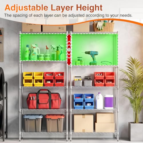 5 Tier Wire Shelf with Wheels (Chrome / 14"D x 30"W x 60"H)