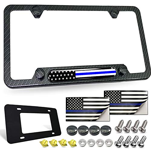 Police Thin Blue Line License Plate Frame (Thin Blue Line Insert- Carbon Fiber)