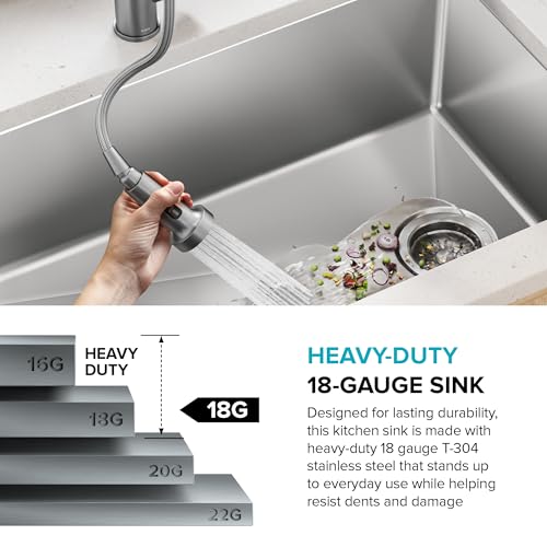 Stainless Steel 33 in 18 Gauge Undermount Kitchen Sink KHU640 (33 Inch / Single Bowl — Undermount)