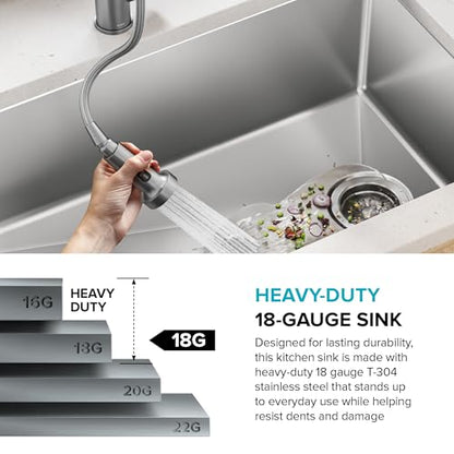 Stainless Steel 33 in 18 Gauge Undermount Kitchen Sink KHU640 (33 Inch / Single Bowl — Undermount)