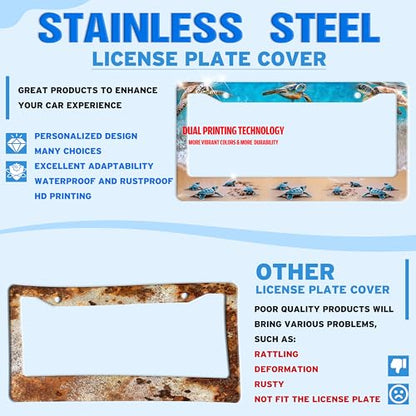 Sea Turtle Beach License Plate Frame Stainless Steel 6.3 X 12.2 Inch (Sea Turtle)
