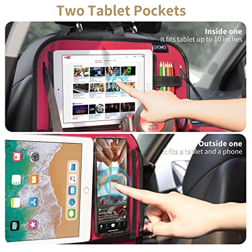 Car Backseat Organizer with Foldable Tablet Holder (Red / 1 Pack with Food Tray)