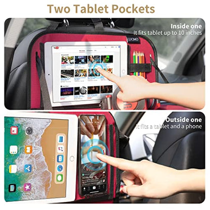 Car Backseat Organizer with Foldable Tablet Holder (Red / 1 Pack with Food Tray)