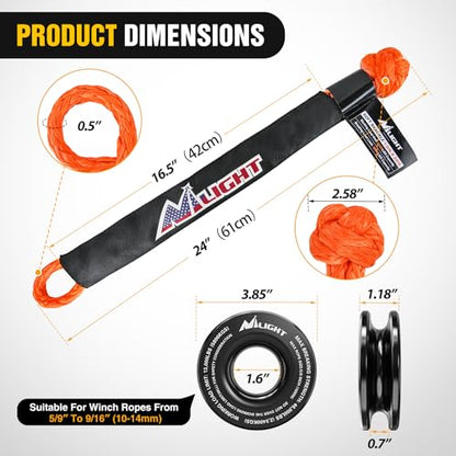 Synthetic Soft Shackle & Recovery Ring Kit (1Pc Shackles Orange + Snatch Ring / Straps)
