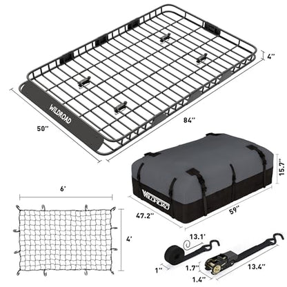 Rooftop Cargo Carrier Combo Roof Rack Cargo Basket 84" x 50" x 4" (84" x 50" x 4")