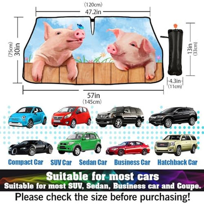 Cute Pig Car Windshield Sunshade Umbrella Car Foldable Umbrella Sunshade for Front Window UV Reflector Auto Windshield Umbrella Sun Shades Cover for Most Vehicles 57'' X 30'' (57'' X 30'' / style-AB30)