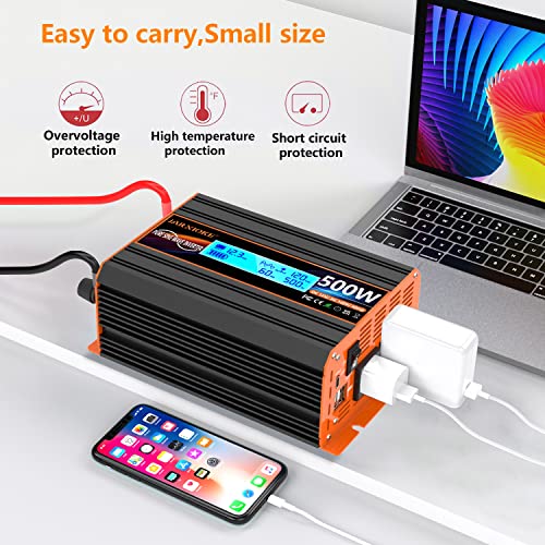 500 Watt Pure Sine Wave Power Inverter 12V DC to 110V 120V Converter for Home (PSW-500W)