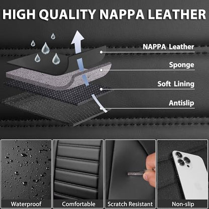 Nappa Leather Car Seat Covers Full Set (Black 5 Seats / Full Set)