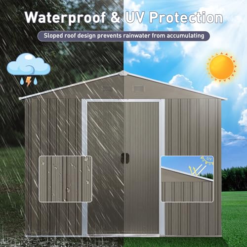 6x8 FT Outdoor Storage Shed (6x8 FT/Window / Gray)