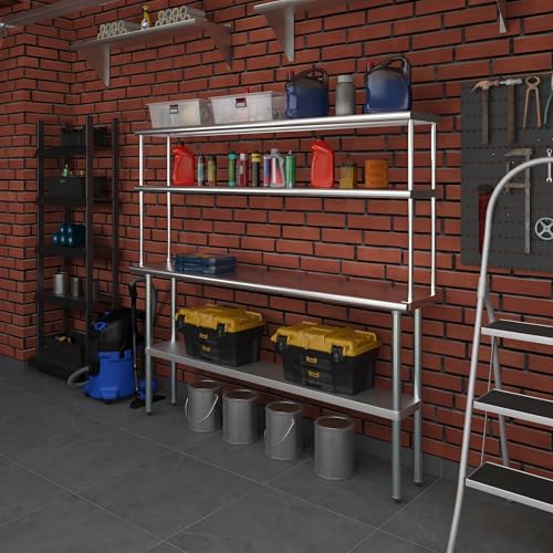 Stainless Steel Work Table Double Tier Overshelf (14" x 72" Work Table + 12" Overshelf)