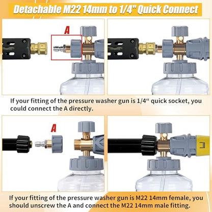 Pressure Washer Foam Cannon with Dual Connector (Grey, Yellow)