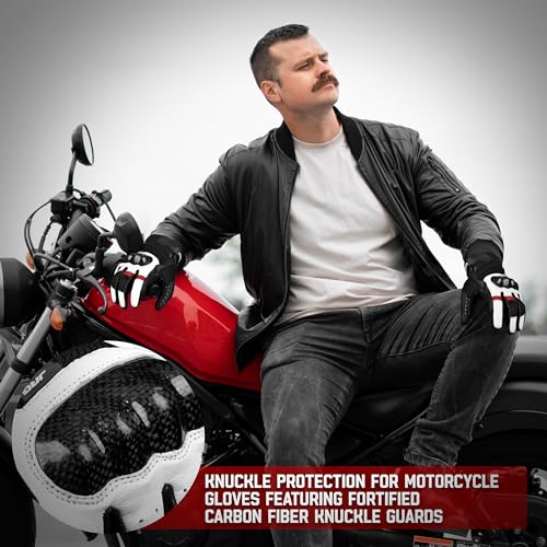 Leather Motorcycle Gloves for Men (White / 3X-Large)