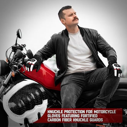 Leather Motorcycle Gloves for Men (White / Medium)