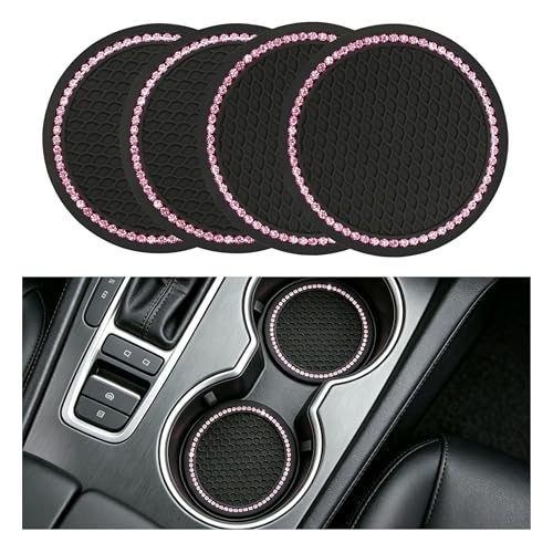 4PCS Bling Car Cup Coaster (4 Count / Black and Pink)