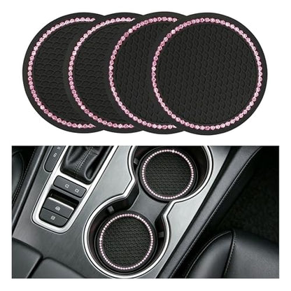 4PCS Bling Car Cup Coaster (4 Count / Black and Pink)